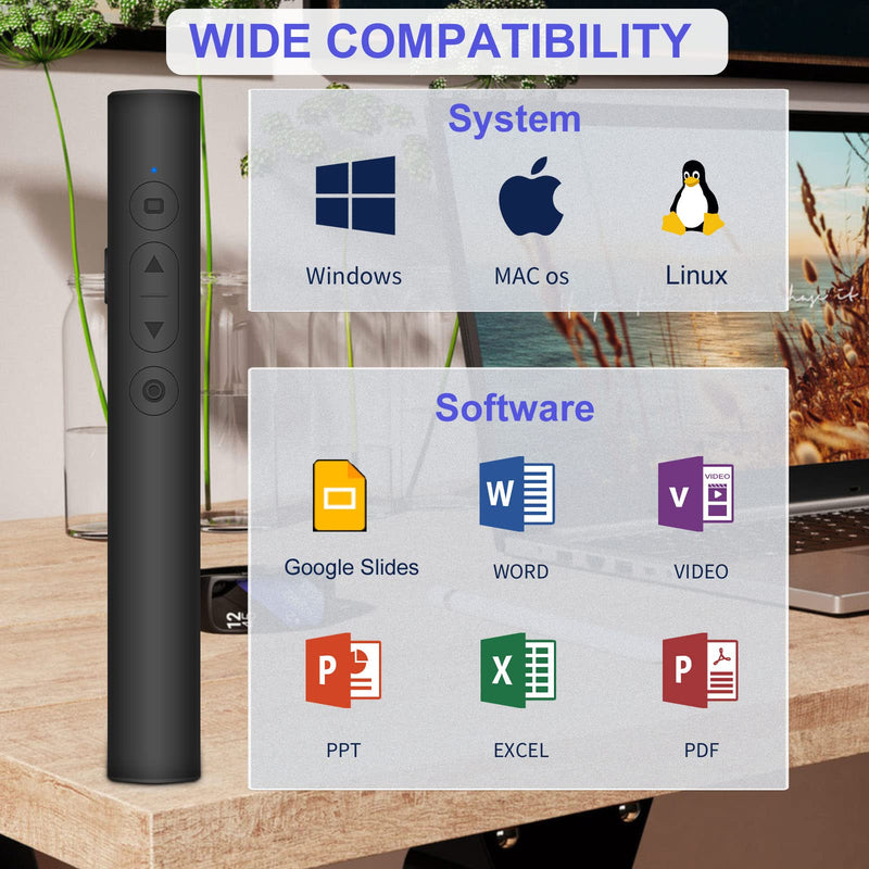 [Australia - AusPower] - Presentation Clicker for PowerPoint Presentations, RF 2.4GHz Wireless Presenter Remote PowerPoint Clicker with Laser Pointer for Pets, Mac/Windows/Slide Advancer/Classroom/Office/PPT/Computer Clickers 