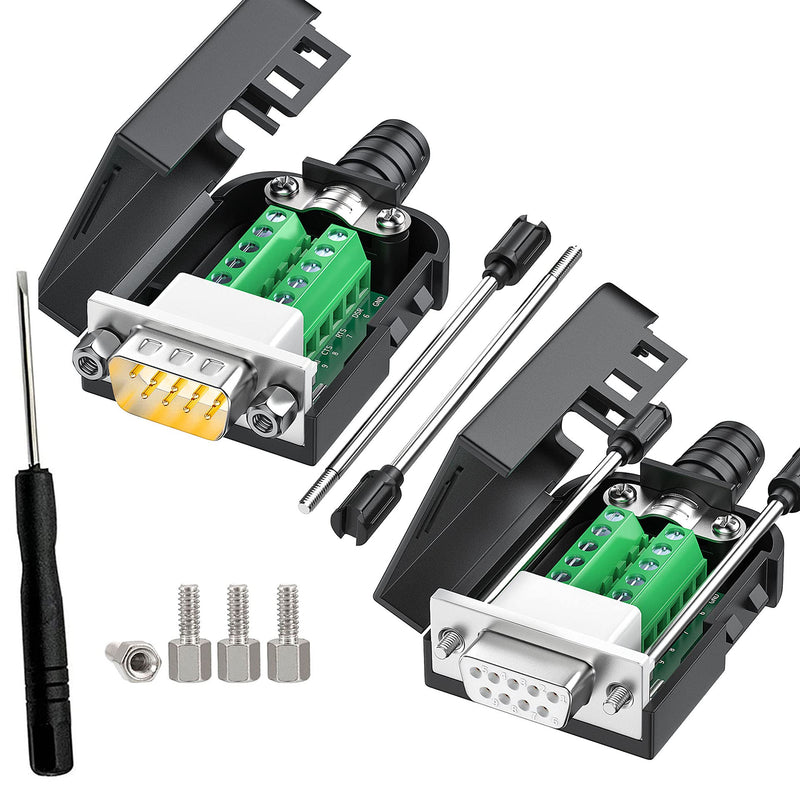 [Australia - AusPower] - Connector DB9 Serial Adapters D-SUB 9-pin RS232 RS485 Adapter to Terminal Connector Signal Module with Bolts Nuts and Screwdriver (1PCS Male+1PCS Female) Male+Female (bolts and nuts) 