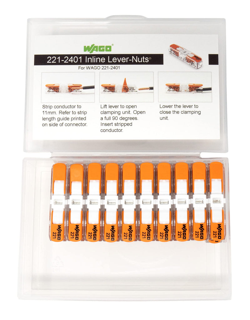 [Australia - AusPower] - WAGO 221-2401 Lever Nuts Compact Splicing Inline Wire Connectors with Case | 20pc 