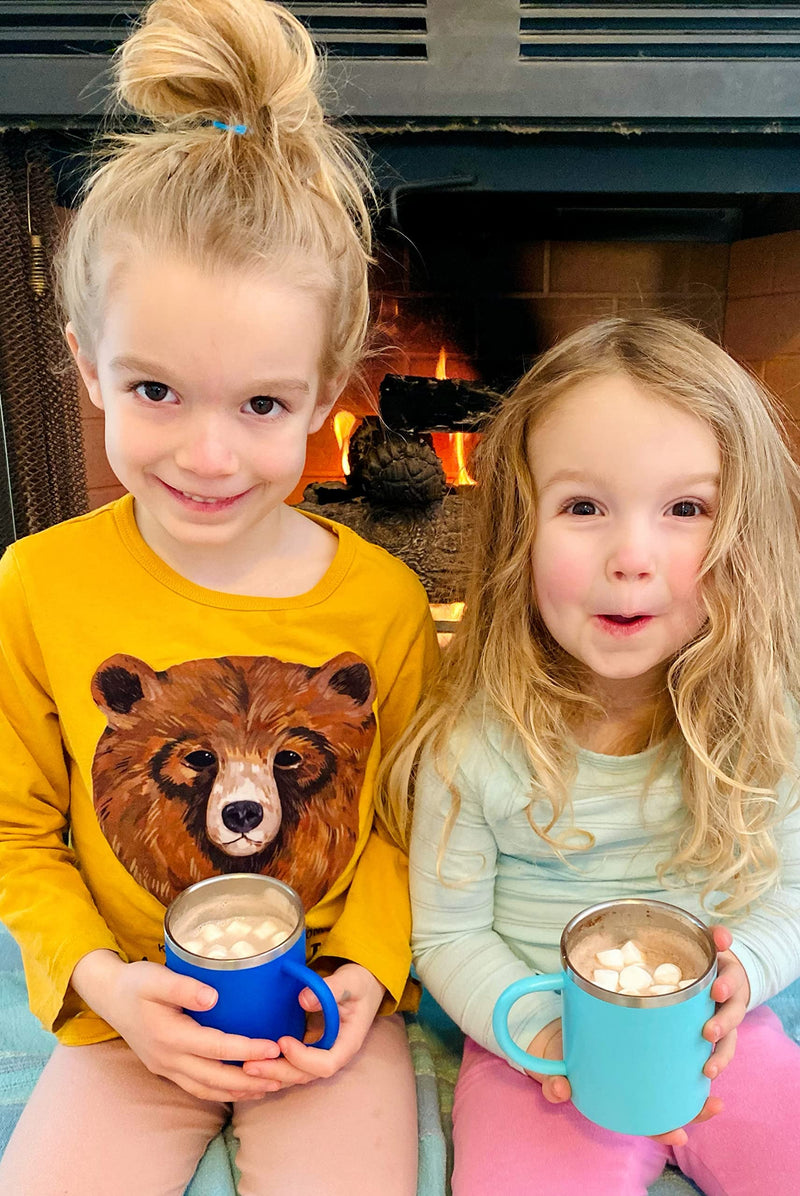 [Australia - AusPower] - Kids Mugs for Hot Chocolate - Stainless Steel BPA Free 10 oz Childrens Cup, Small Coffee Style Mugs for Hot Cocoa, Milk, Set of 2 with Handle, Lid and Straw Ocean Blue / Tiffany Blue 