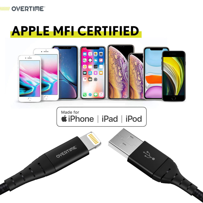 [Australia - AusPower] - iPhone Charger Set, Overtime Apple MFi Certified Lightning Cable 6ft with Dual USB Wall Adapter 2.4 AMP Compatible w/iPhone 11 Pro Max XS XR X 8 7 6S 6 Plus SE AirPods iPad (White/Black) White/Black 