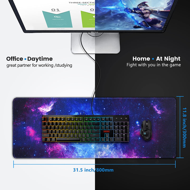 [Australia - AusPower] - Gaming Mouse Pad, QOMOLAMA Large Mouse Pad XL 31. 5x11.8in, Big Extended Computer Keyboard Mouse Mat Desk Pad for Laptop with Stitched Edges, Waterproof Mousepad for Gamer Home&Office -Galaxy Blue-Galaxy 
