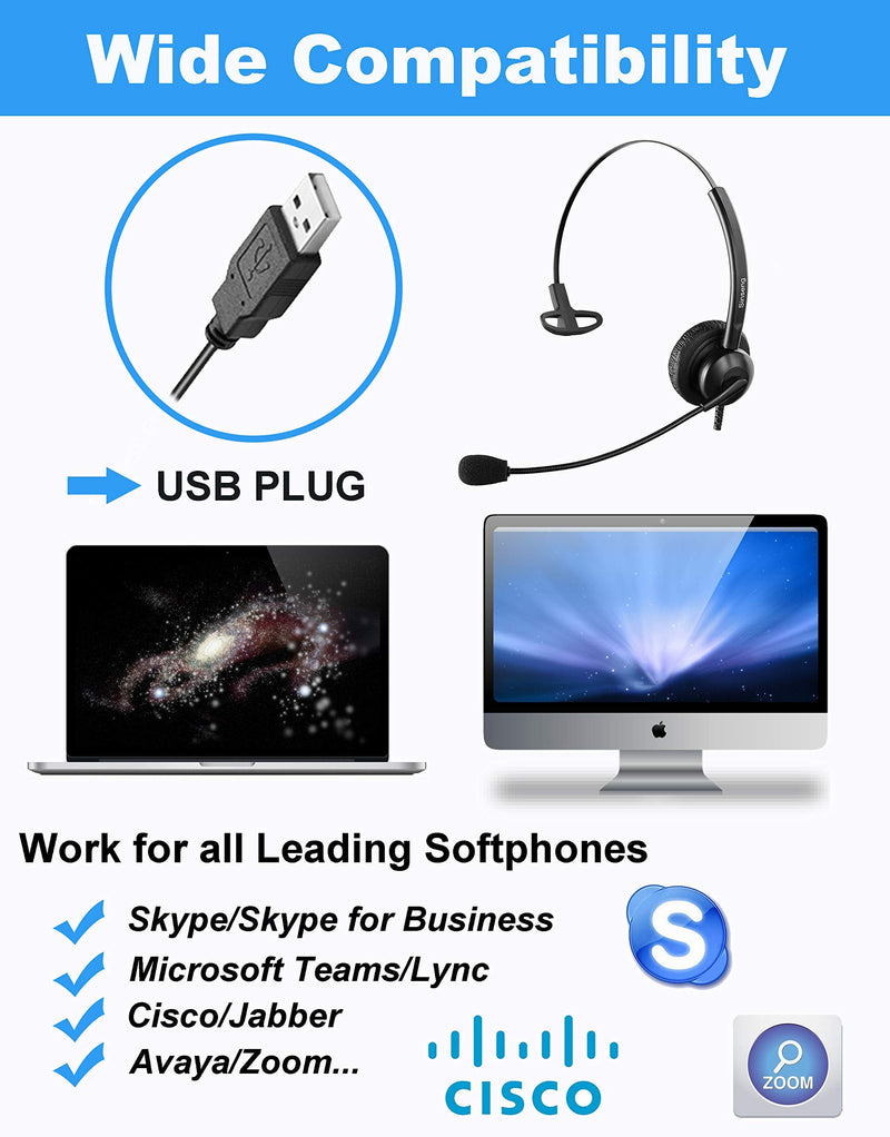 [Australia - AusPower] - Sinseng USB Telephone Headset with Noise Cancelling Microphone for PC, Computer Headphones with Audio Control for Call Center Office, Softphone Headsets for Conference Calls Online Courses 