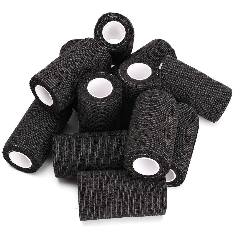 [Australia - AusPower] - TOBWOLF 12PCS Self Adherent Bandage, 4"x5yd / 10cmx4.5m Cohesive Elastic Bandage Wrap, Breathable Sports Tape for Wrist Ankle Knee Leg Sprains Swelling - Black 4x180 Inch (Pack of 12) 