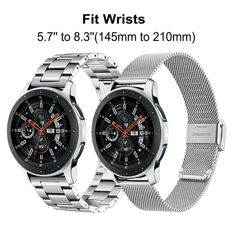 [Australia - AusPower] - Band Sets for Samsung Galaxy Watch 3 45mm / Galaxy Watch 46mm Men, TRUMiRR 22mm Solid Stainless Steel Metal + Mesh Loop Strap Quick Release Watchband Replacement Bracelet for Samsung Gear S3 Classic / Frontier Smartwatch 2 Pack Silver 