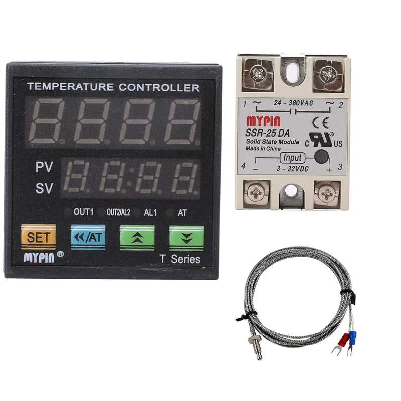 [Australia - AusPower] - PID Temperature Controller Meter Indicator, Jaybva Digital Programmable Universal Thermostat Fahrenheit and C Display SSR and Alarm Output 25A Solid State Relay Thermocouple Probe Included PID+25A SSR+K Sensor 