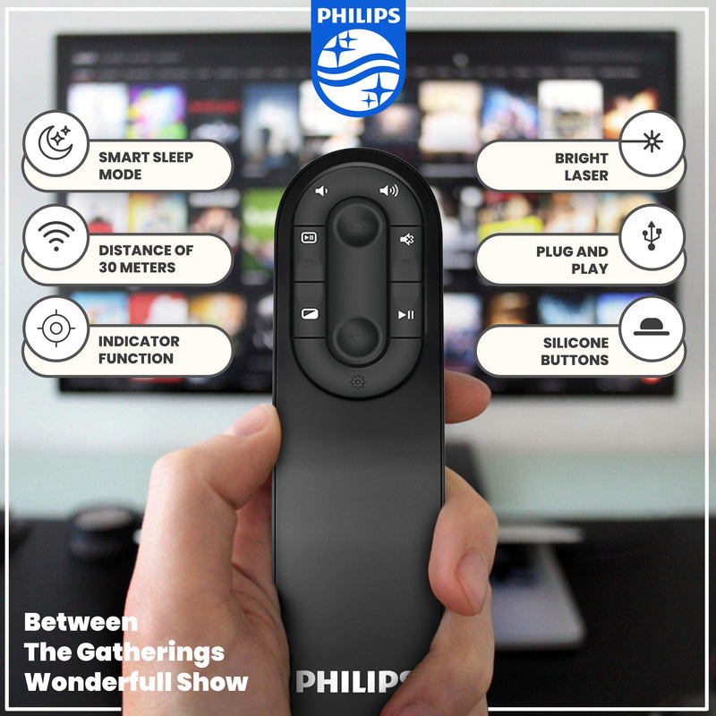[Australia - AusPower] - Philips Wireless Presenter Remote - Wireless Presentation Clicker for PowerPoint Presentations with Red Laser Pointer, 2.4GHz, USB Control, Plug and Play 