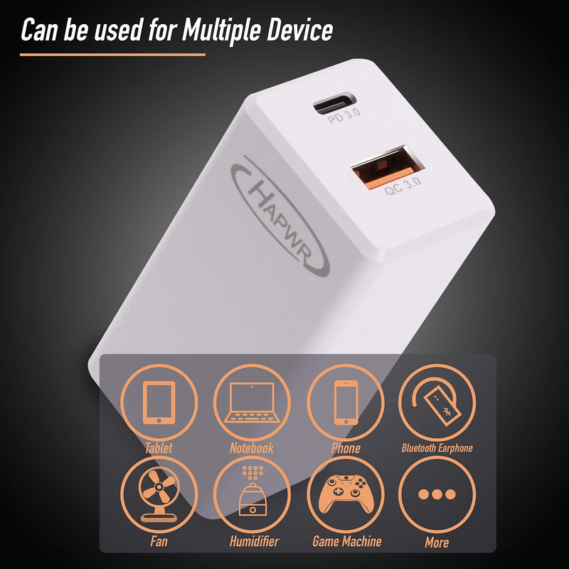 [Australia - AusPower] - USB C Charger [GaN Tech] 65W Dual Port PD Wall Charger with 5ft USB C Cable for MacBook, USB C Laptops, iPad Pro, iPhone12, Galaxy, Pixel and More (White) White 