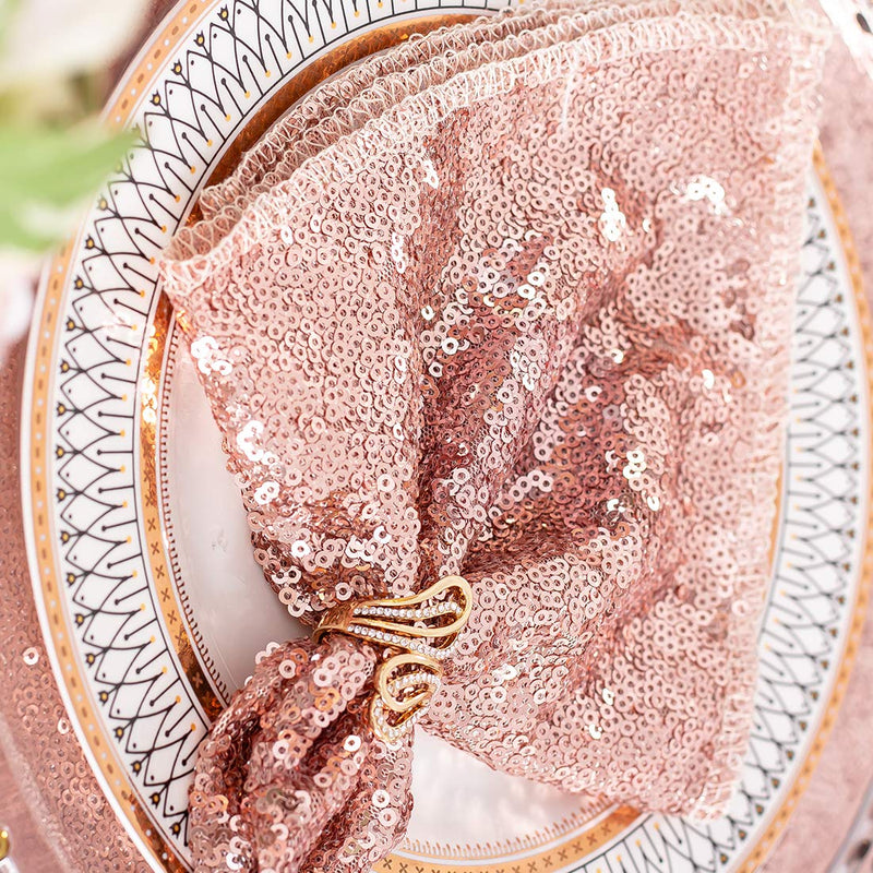 [Australia - AusPower] - Set of 12 Rose Gold Sequin Napkins, 30cm x 30cm Dinner Cloth Napkins, Glitter Table Napkins for Wedding Party Reception Events Kitchen Home Thanksgiving and Christmas Decoration 