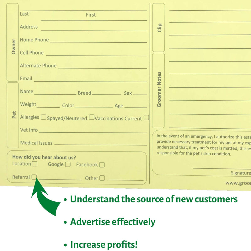 [Australia - AusPower] - Pet, Dog, Cat Grooming Customer Clip Cards (100 Pack 8 X 5 inch Professional Profile Kennel Record Care Service Card) (Canary) 