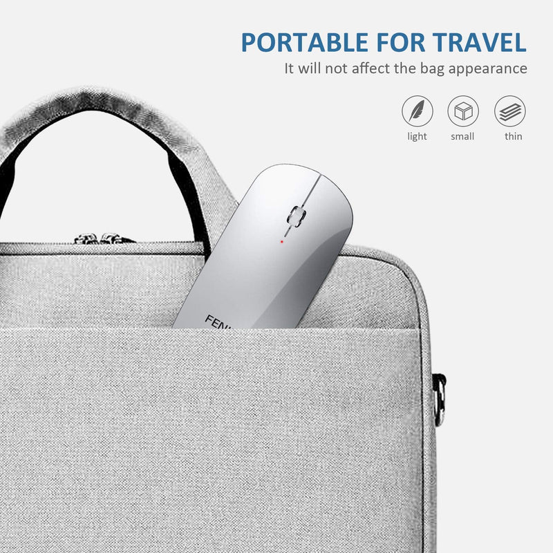[Australia - AusPower] - Bluetooth Mouse, FENIFOX Slim Mini Portable Flat Travel Wireless Mouse Rechargeable Quiet Ultra-Thin Mice Compatible with Laptop,Tablet,Notebook,PC (Silver and White) Silver 