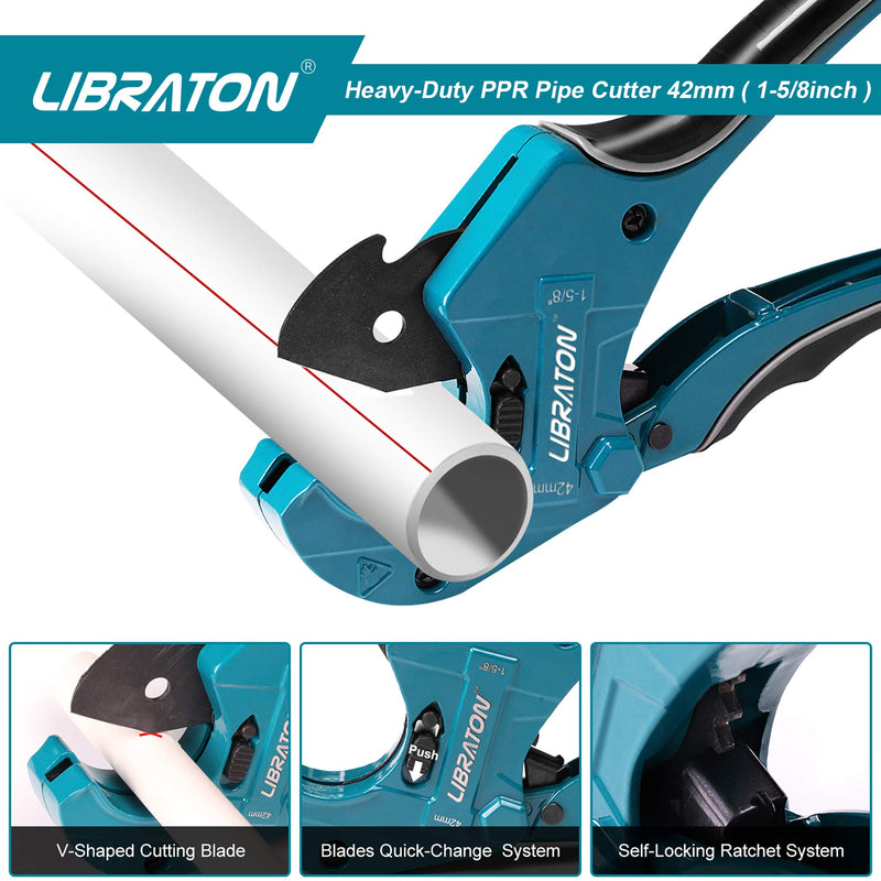[Australia - AusPower] - Libraton PVC Cutter 1-5/8", PVC Pipe Cutter, Ratcheting PVC Cutter with Replacement Blade, Plastic Pipe Cutter, ABS Cutter for PVC, PEX PPR Plastic Pipes, Hoses and Plumbing Pipes 