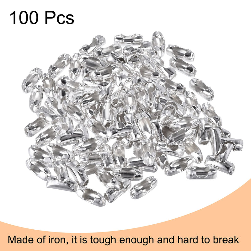 [Australia - AusPower] - MECCANIXITY Ball Chain Connectors, 3.2mm Ball Chains Clasp Crimp Link Clips Connection, Iron Electroplating Silver Tone Pack of 100 