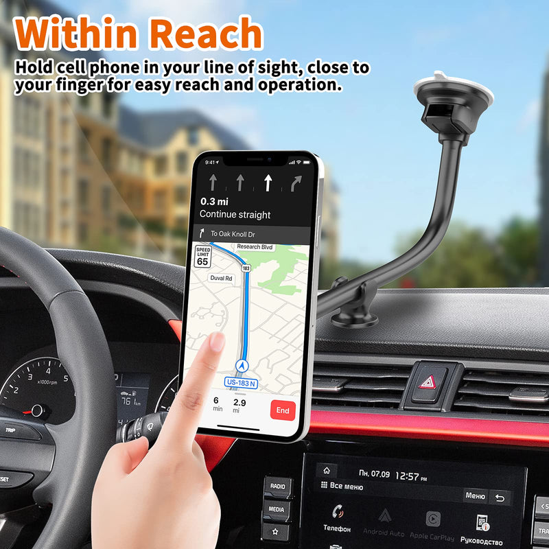 [Australia - AusPower] - Magnetic Phone Car Mount [14-Inch Gooseneck Long Arm Extension], 1Zero Universal Windshield Dashboard Industrial-Strength Suction Cup Car Phone Holder with 6 Strong Magnets, for All Cell Phones iPhone 