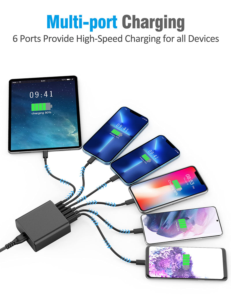 [Australia - AusPower] - USB C Fast Charger, AtonPWR 90W 6-Port Desktop USB Charging Station,Portable Fast Charger Adapter Wall Charger with 3 USB A and 3 USB C Ports for iPhone 13/12/Pro/Max/Mini,iPad Pro/Air,Galaxy and More 