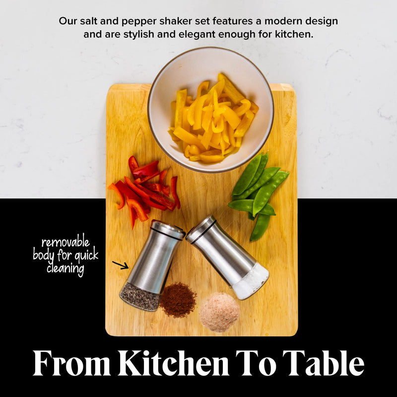 [Australia - AusPower] - Premium Salt and Pepper Shakers with Adjustable Pour Holes - Elegant Stainless Steel Salt and Pepper Dispenser - Perfect for Himalayan, Kosher and Sea Salts - Spices 