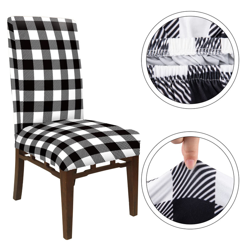 [Australia - AusPower] - Whaline Buffalo Check Chair Covers White Black Plaid Dining Chair Slipcovers Protector Removable Stretch Elastic Seat Covers for Party Kitchen Home Hotel Office Restaurant Decoration, 4Pcs White Black Buffalo Plaid 