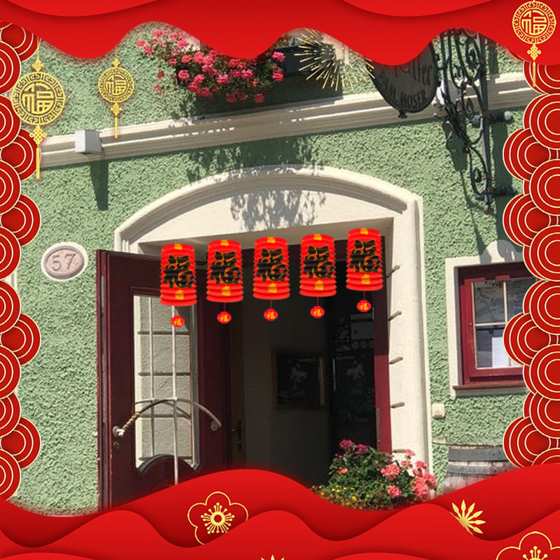 [Australia - AusPower] - 6Pcs 2024 Chinese New Year Decorations, Year of The Dragon Red Fu Lanterns 16*25cm Lunar Spring Festival Ceiling Hanging Paper Lanterns Lamp Party Supplies Decor for Birthday Wedding Restaurant Store 