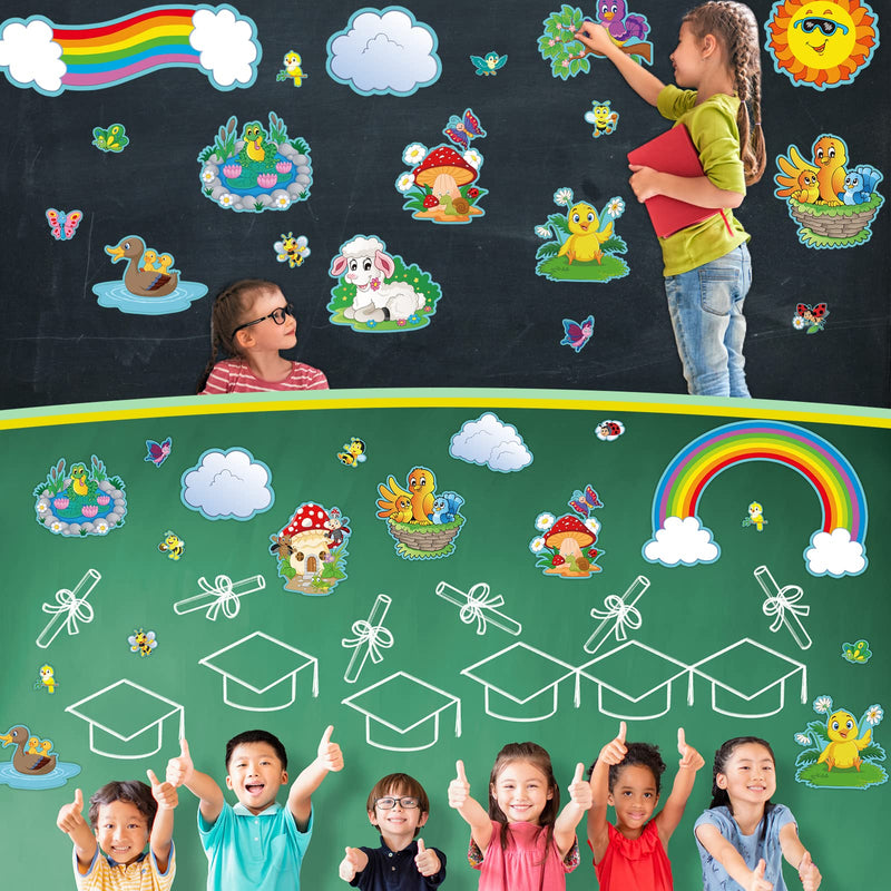 [Australia - AusPower] - 52 Pieces Spring Classroom Bulletin Board Decorations Set Springtime Blooms Flowers Cutout Spring Scenes Bee Butterfly Bird Rainbow Sun Clouds Cutouts for Spring Theme Party Classroom Decor 