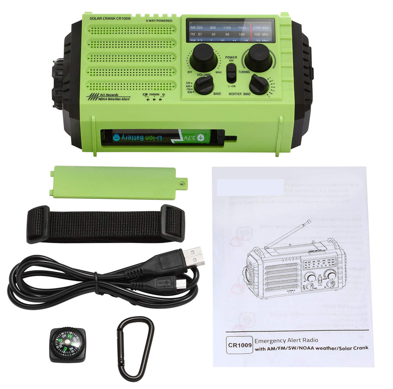 [Australia - AusPower] - NOAA Weather Radio, Emergency Hand Crank Radio with Solar Charger, Portable Battery Operated AM FM Shortwave Radio with LED Flashlight, USB Charger, Earbud Jack, SOS Alert for Home Survival Hurricane Green 