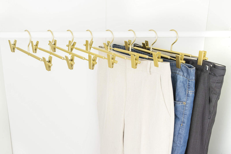 [Australia - AusPower] - Amber Home Premium Matte Gold Aluminum Pants Hangers 10 Pack, 12.2” Extra Smooth & Durable Metal Skirt Slack Hanger, Light & Sturdy Metal Rack for Trouser with 2-Adjustable Non Slip Clips Swivel Hook 
