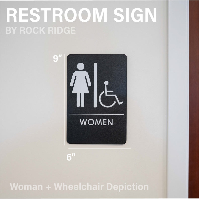 [Australia - AusPower] - Rock Ridge Men/Women Restroom Sign with Wheelchair Black/White - ADA Compliant (Bundle of 2 Signs) 