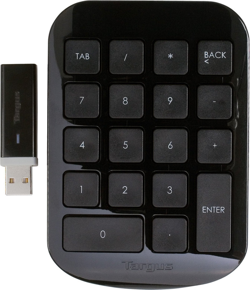[Australia - AusPower] - Targus Wireless Numeric Keypad, with Nano USB Receiver, Full-size keys for Increased Accuracy, Battery Life Indicator, Supports Windows, macOS, and Chromebook, Black (AKP11US) 
