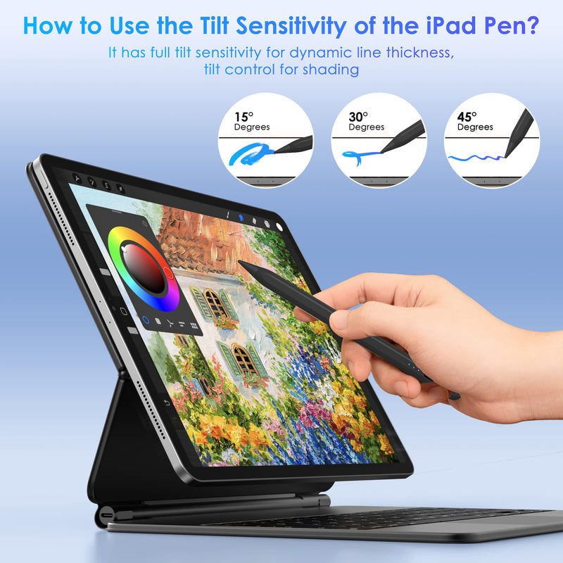 [Australia - AusPower] - Stylus for Apple Pencil 2nd Generation, Digital Pen for Apple iPad(2018-2023), Tilt Sensor Pencil for iPad Compatible with iPad Pro 11/12.9 Inch, iPad 6-10th, iPad Mini 5/6, iPad Air(3-5) - Black B-Black 