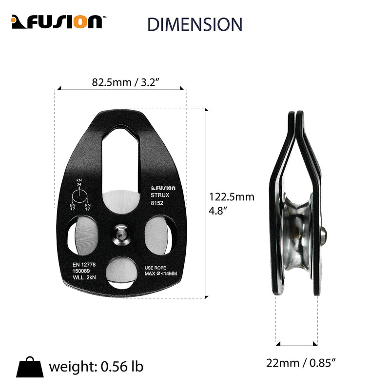 [Australia - AusPower] - Fusion Climb Strux Aluminum Rescue Side Swing Pulley Matte Black 34KN 