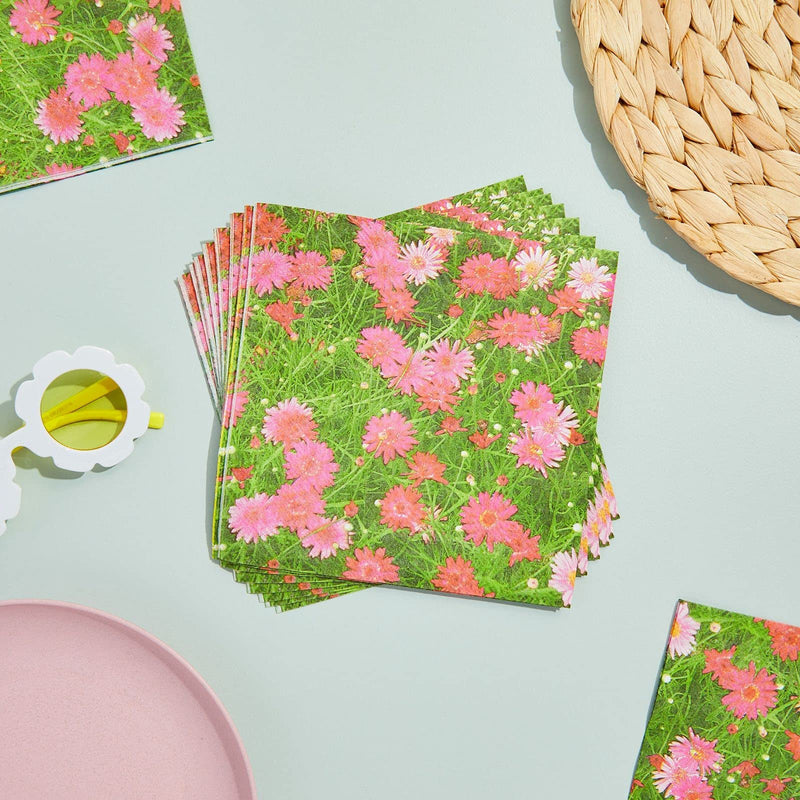 [Australia - AusPower] - Pink Daisy Paper Napkins for Birthday Party Decorations (6.5 x 6.5 In, 100 Pack) 