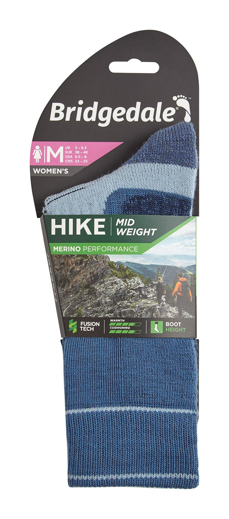 [Australia - AusPower] - Bridgedale womens Hike Midweight Boot Height- Merino Endurance Socks Blue Sky Large 