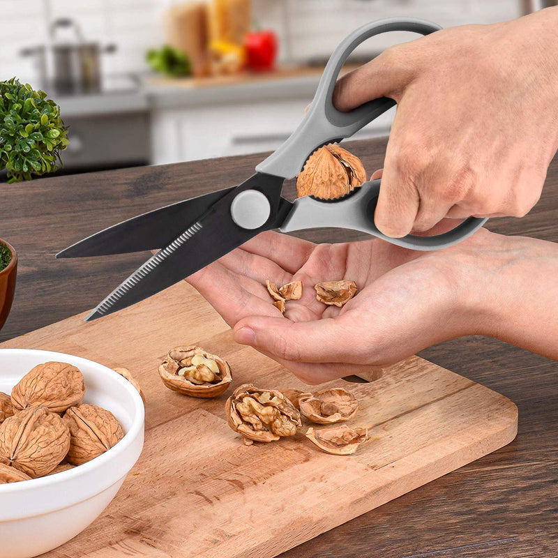 [Australia - AusPower] - Country Kitchen Set of 2 Kitchen Scissors- Stainless Steel Kitchen Shears, Cooking Scissors for Cutting Meat, Chicken, Herbs and Produce with Blade Cover and Soft Grip Handles - Grey 