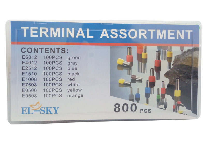 [Australia - AusPower] - EL-SKY 800pcs Assortment Ferrule Wire Copper Crimp Connector, Wire Terminals Kit, Wire Connector Kit, Insulated Cord Pin End Terminal AWG 22-10 Kit 