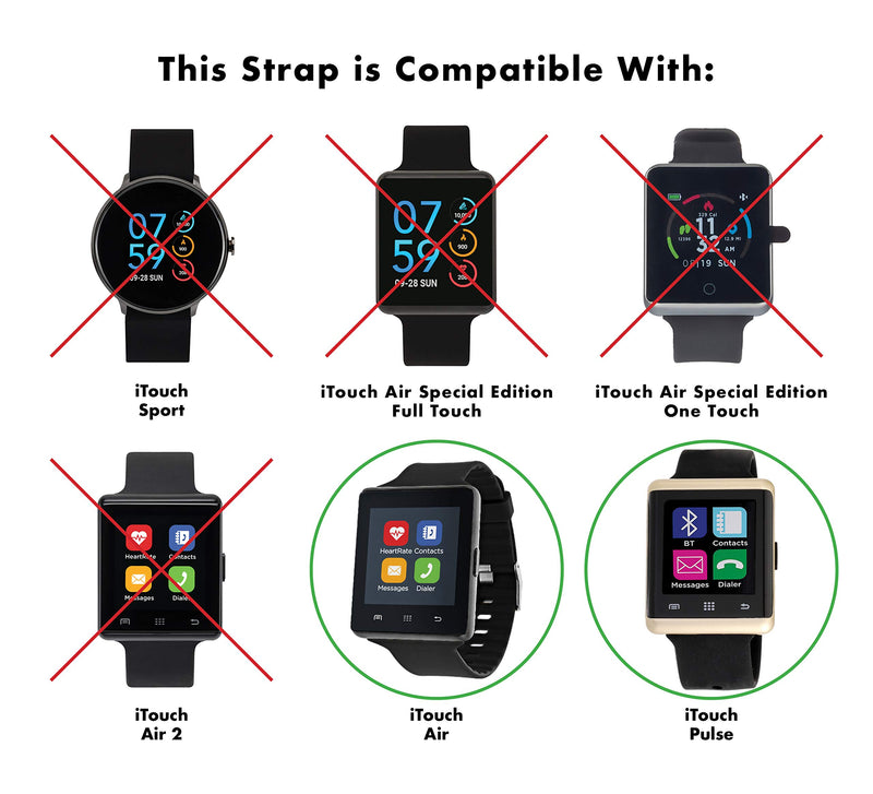 [Australia - AusPower] - iTouch Air Smartwatch and iTouch Pulse Smartwatch Solid Silicone Straps, Replacement Smartwatch Straps, Compatible ONLY with The iTouch Air or The iTouch Pulse (Black/Gold) 
