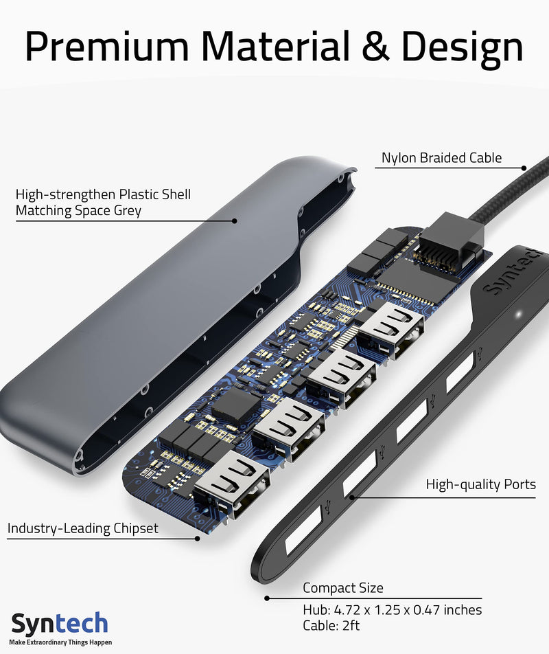 [Australia - AusPower] - USB Hub Syntech 4-Ports USB Hub 3.0 with 2ft Extended Cable, USB Splitter with a USB C to USB Adapter, Compatible with MacBook Pro 2021, Mac Pro/Mini, iMac, ASUS, Chromebook, Dell, Surface Pro, etc. 