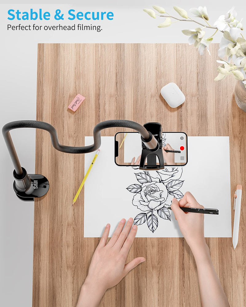 [Australia - AusPower] - Gooseneck Phone Mount Holder - SAIJI Flexible Long Arm 360 Adjustable Ball Head for Bed, Lazy Bracket Clamp Desk Stand, Compatible with Cell Phone 12 11 Pro Max XR 8 Plus, Overall Length 37.4in(Black) Black 