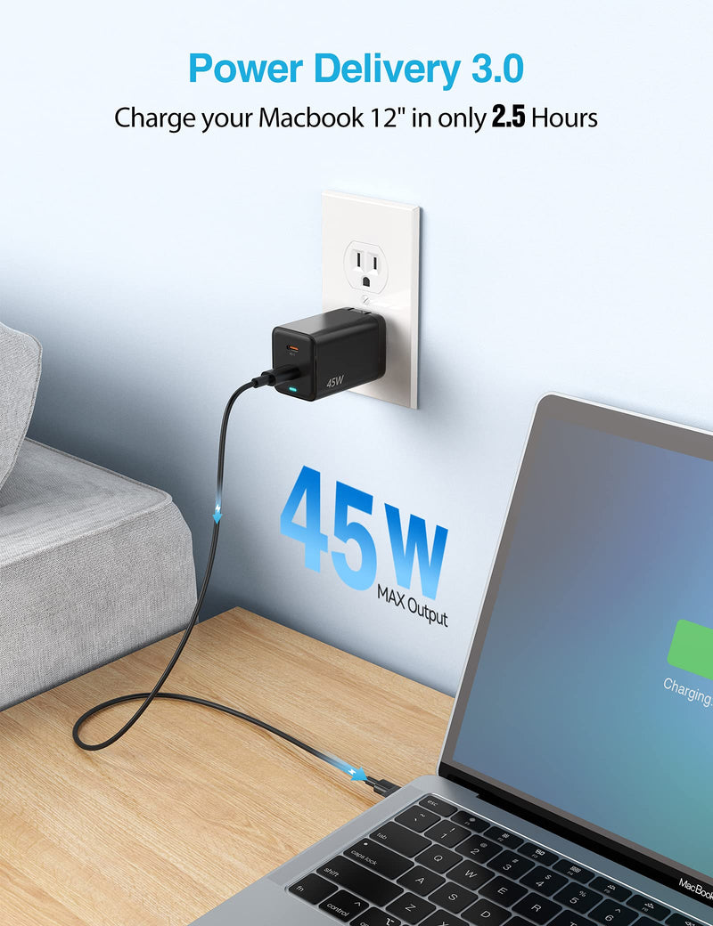 [Australia - AusPower] - USB C Charger TECKNET PD 45W GaN Tech Type C Wall Charger Fast Charging with Dual Port, Foldable Power Adapter Compatible for iPhone 13 Pro Max/13 Pro/13/13 Mini, iPad Pro, Switch, Galaxy S21/S20 