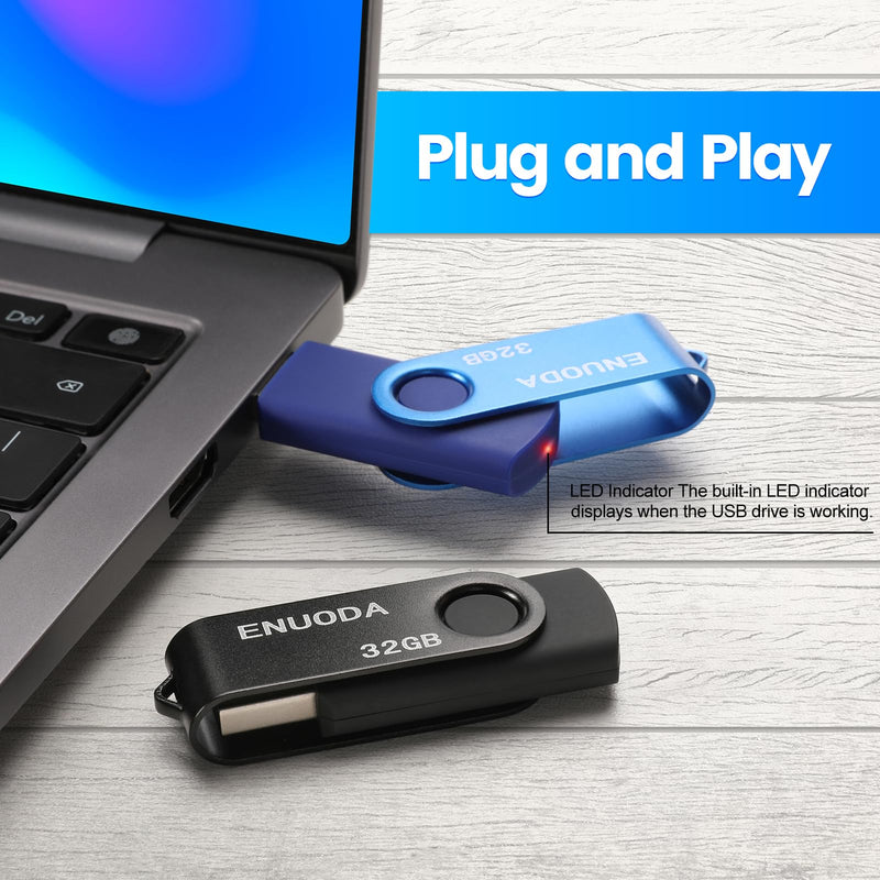 [Australia - AusPower] - 32GB USB Flash Drive 4 Pack ENUODA 32GB Thumb Drives USB 2.0 Memory Stick Jump Drive Pen Drive for Storage and Backup (Black Blue Yellow Red) 32GB-4PACK 