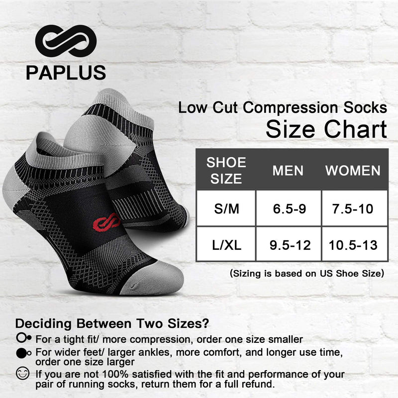 [Australia - AusPower] - PAPLUS Ankle Compression Sock for Men and Women 2/4/6 Pairs, Low Cut Compression Running Sock with Ankle Support Black (6 Pairs) Small-Medium 