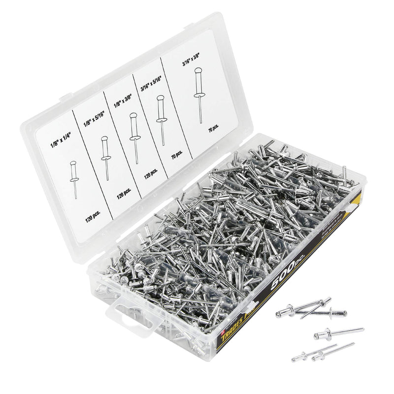 [Australia - AusPower] - Tradespro 836341 Aluminum Rivet Assortment, 500-Piece, Multiple Sizes Rivit 