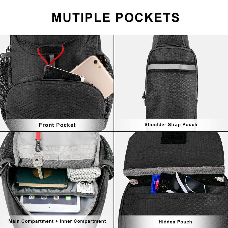 [Australia - AusPower] - WATERFLY Packable Small Crossbody Sling Backpack Shoulder Chest Bag Daypack for Hiking Traveling… Black 