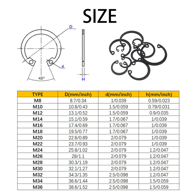 [Australia - AusPower] - Rrina 305Pcs Alloy Steel Internal Circlip Snap Retaining Clip Ring Assortment Kit Size M8 to M36 