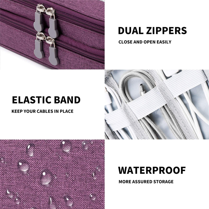 [Australia - AusPower] - Travel Cable Organizer Bag, Electronic Accessories Case Portable Double Layer Cable Storage Bag for Cord,Phone,Charger, Flash Drive, Phone, SD Card,Personal Items - (Purple) S Purple 