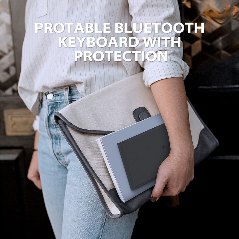 [Australia - AusPower] - Portable Keyboard, iClever BK06 Foldable Bluetooth Keyboard, Multi-Device Wireless Folding Keyboard, Ultra Slim Ergonomic Design with Stand Holder for iPhone, iPad, Smartphone, Tablet, Laptop 