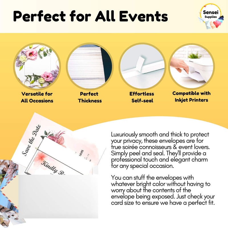 [Australia - AusPower] - 55 5x7 White Invitation Envelopes - for 5x7 Cards - A7 - (5 ¼ x 7 ¼ inches) - Perfect for Weddings, Graduations, Baby Showers - 120 GSM - 32lb/80lb Text - Peel, Press & Self Seal - Square Flap 55 
