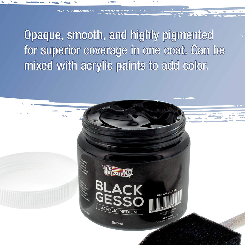 [Australia - AusPower] - U.S. Art Supply Black Gesso Acrylic Medium, 500ml Tub - 16.9 Ounces Over a Pint 