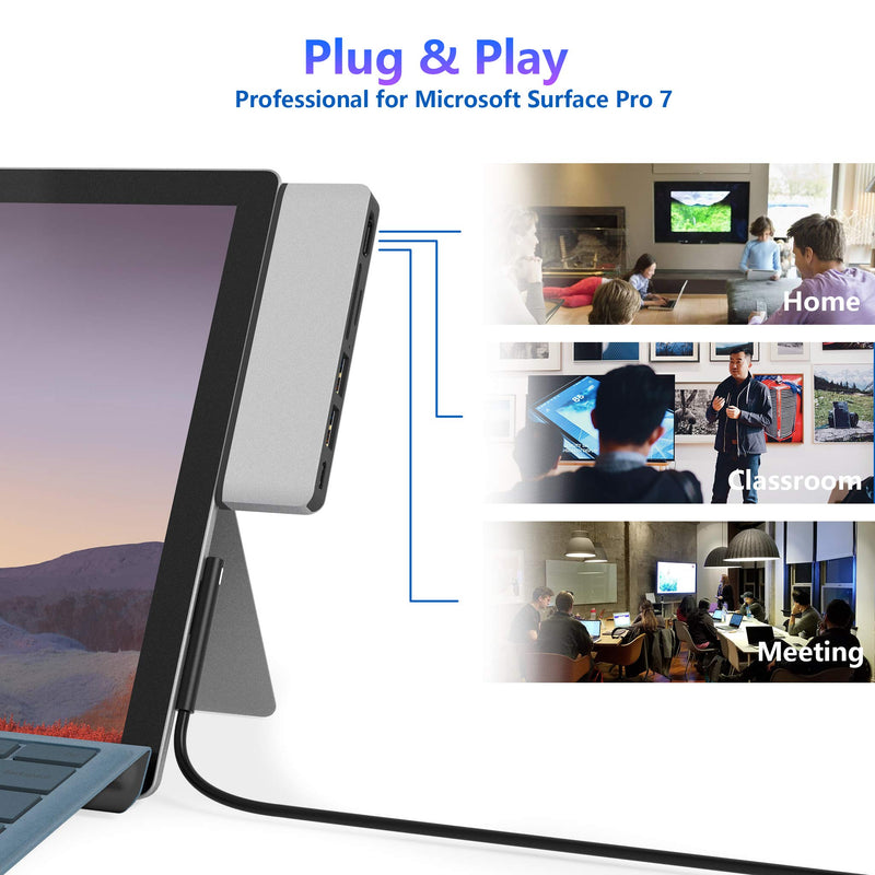 [Australia - AusPower] - Surface Pro 7 USB C Hub, 6-in-2 Aluminum Surface Pro 2019 Dock with 4K HDMI Adapter+ USB C Audio & Data Transfer Port +2 USB 3.0+SD/TF Card Reader, Converter Combo Adaptor for Microsoft Surface Pro 7 