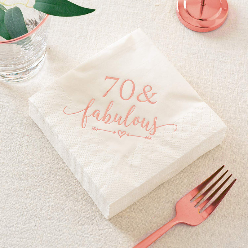 [Australia - AusPower] - Crisky 70 and Fabulous Cocktail Napkins Rose Gold for Women 70th Birthday Decorations, 70th Birthday Bevergae Dessert Cake Table Supplies, 50Pcs, 3-Ply 
