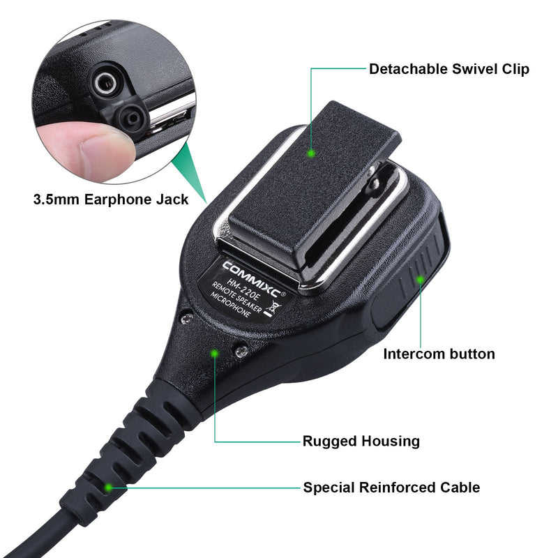 [Australia - AusPower] - COMMIXC Handheld Shoulder Mic, Waterproof IP55 Speaker Mic with External 3.5mm Earpiece Jack, Compatible with 2.5mm/3.5mm 2-Pin Kenwood Baofeng Two-Way Radios 