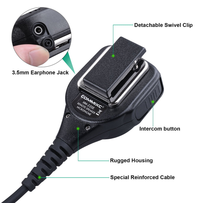 [Australia - AusPower] - COMMIXC Shoulder Mic, Waterproof IP55 Handheld Speaker Mic with External 3.5mm Earpiece Jack, Compatible with 2.5mm/3.5mm 2-Pin Motorola Two-Way Radios 